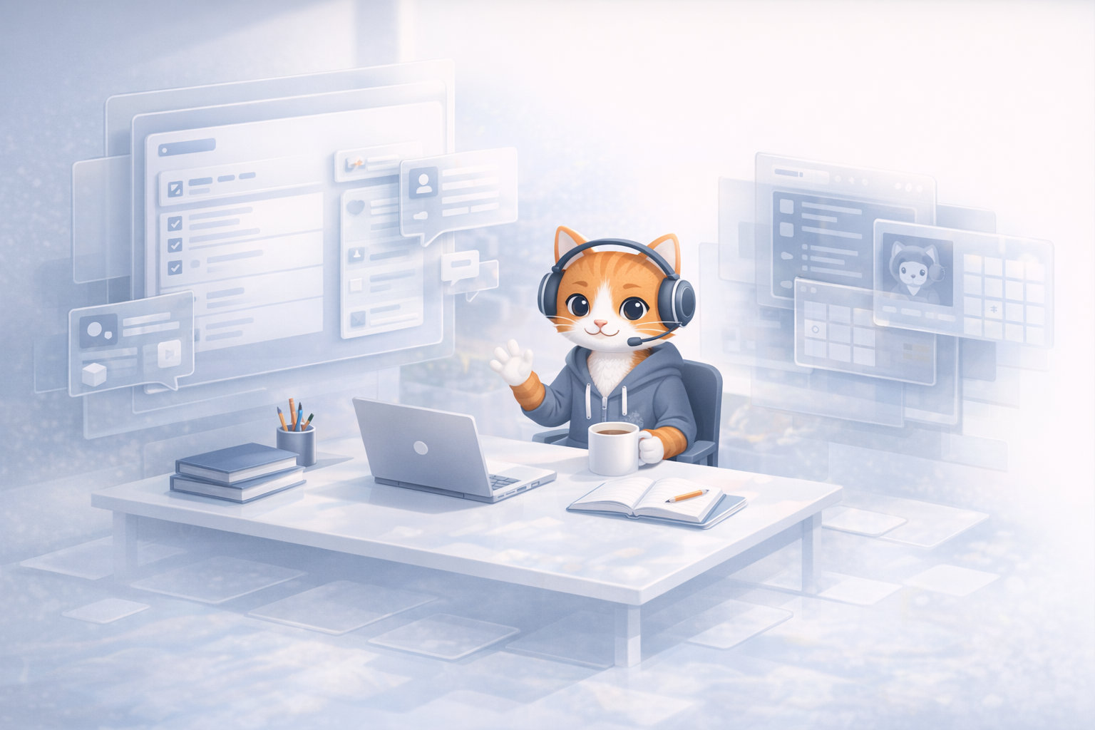 Pearlescent cat illustration of the morning homeschool check-in