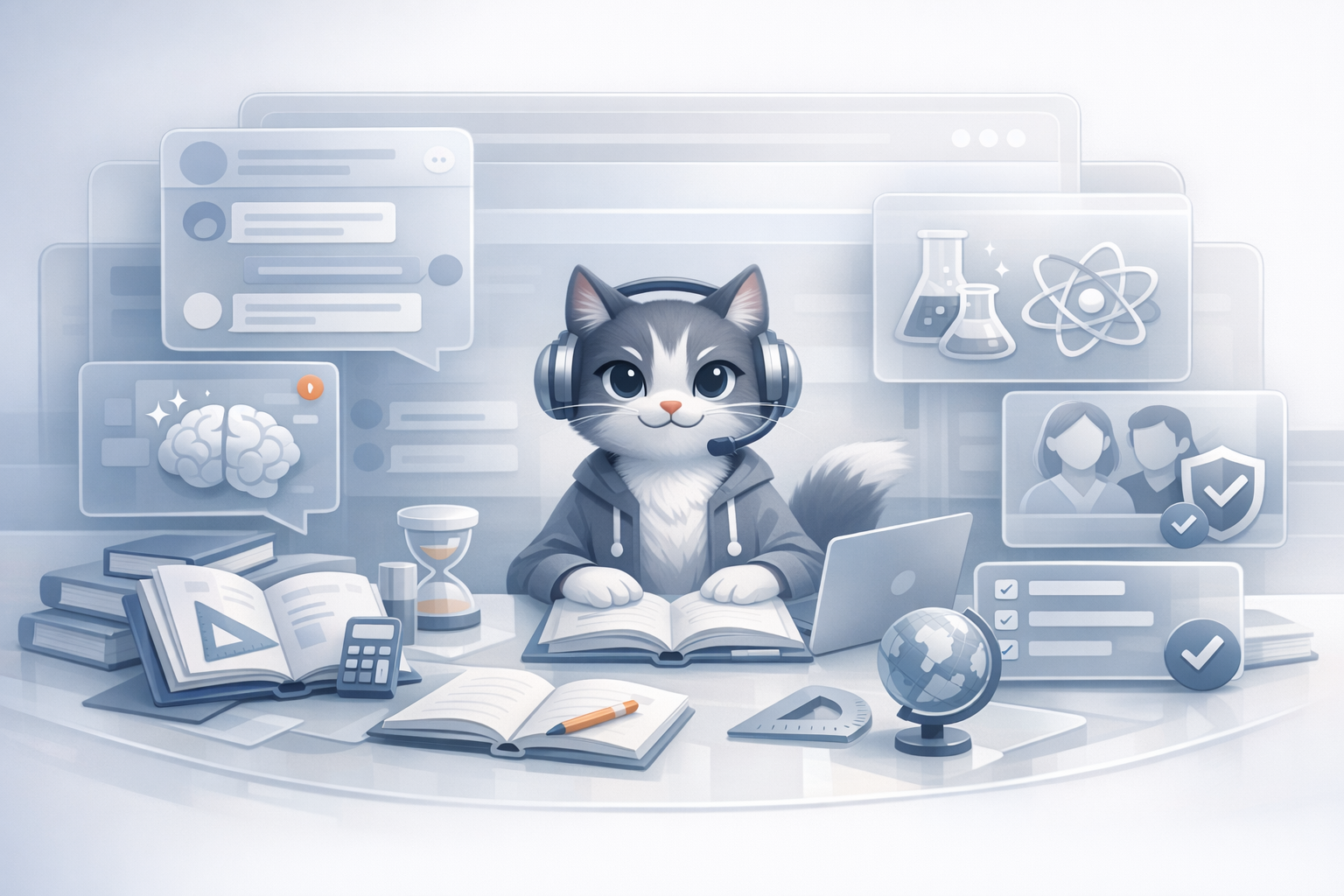 Illustration of Vibe tutoring inside a calm digital classroom